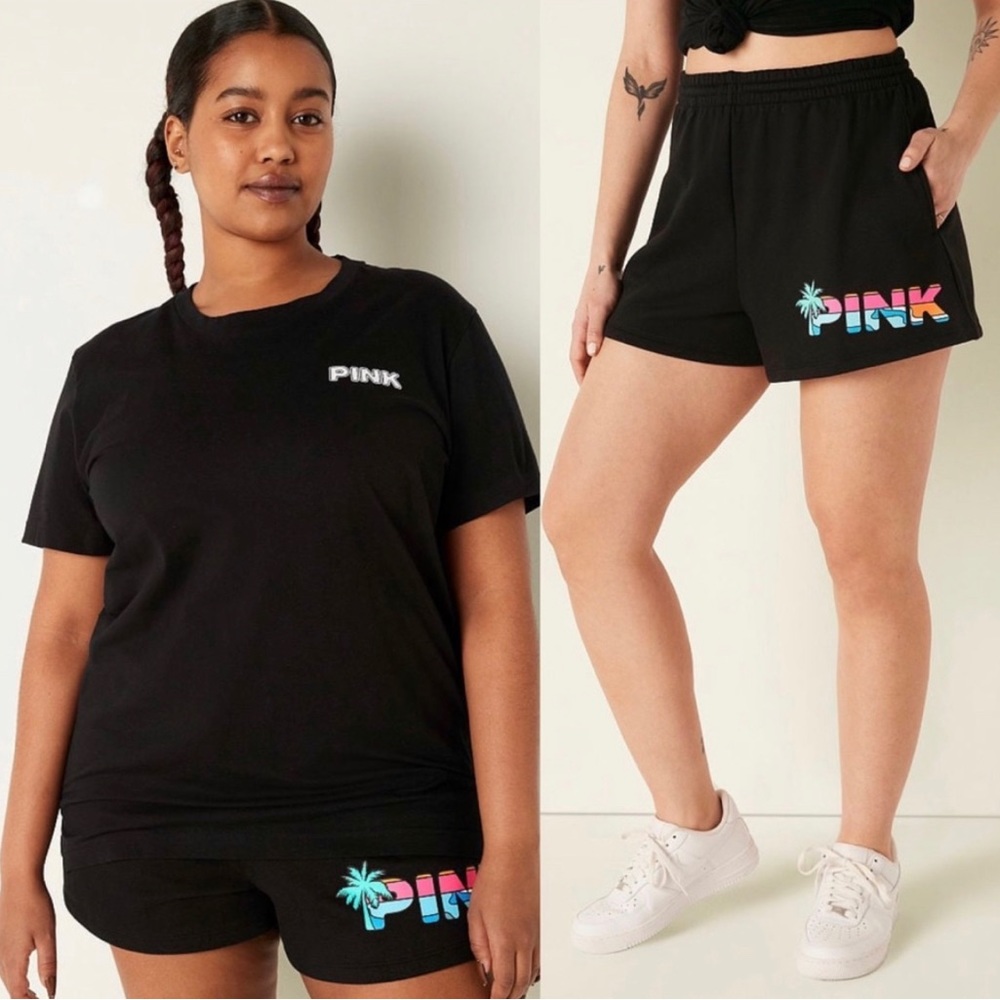 VS Pink SET Black Tropical Campus Tee & Black Tropical Shine 3.5" Campus Shorts